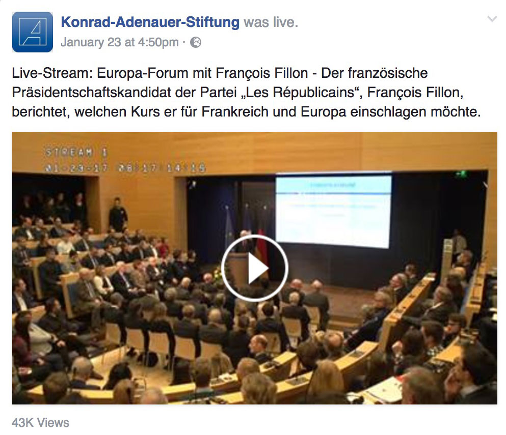Facebook-Livestream vom Europa Forum mit François Fillon